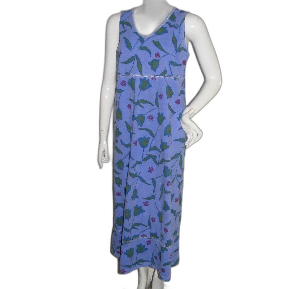 Vintage Fresh Produce Dress, L, Tulips, Blue, Midi, Pockets, Open Crochet Waist - Picture 4 of 13